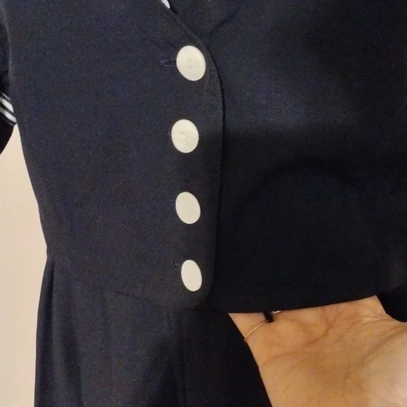Vintage 80's 90's J.B.S. LTD Navy Blue Sailor Inspired Midi Dress USA Made - Picture 10 of 14